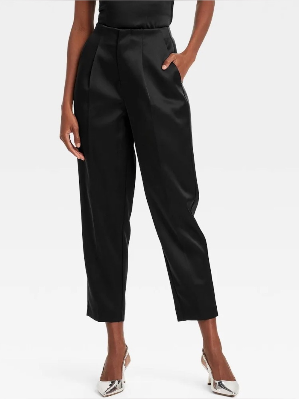 Super-High Rise Tapered Ankle Tailored Satin Trousers size 14